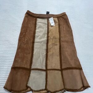 New Express Suede Patchwork Tan and Cream A-Line Skirt- Size 7/8